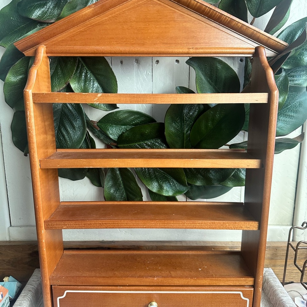 1989 Lenox Brown Wooden Display Shelf with Drawer